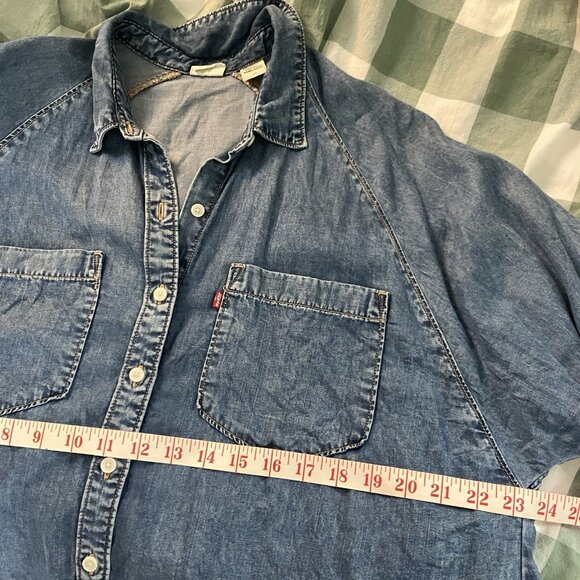 Levi's Shirt Womens L Harrison Raglan Long Sleeve Lyocell Western Button Up Blue - Picture 4 of 6